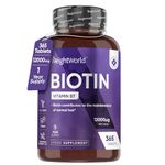 Biotin Hair Growth Supplement 12000mcg - 365 Vegan Biotin Tablets (1 Year Supply) - Hair Skin & Nails Vitamins for Women & Men - High Absorption D-Biotin - Hair Growth Vitamins (Not Biotin Gummies)