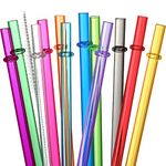 24 PCS, Reusable Straws with 4 Brushes, 10.5" Long Tritan Hard Plastic Straws, 12 Colors Translucent Replacement Drinking for 16OZ-32 OZ Tumblers, Cups, Jars, Stanley, YETI, Starbucks, BPA Free