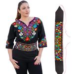 Cuitáxi Traditional Embroidered Mexican belt for women adjustable - Cinturones de mujer bordados hecho en mexico - mexican belt sash - women's belt embroidered, Black