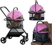 Pet Gear 3-in-1 Travel System, View 360 Stroller Converts to Carrier and Booster Seat with Easy Click N Go Technology, for Small Dogs & Cats, 4 Colors, New Pink Floral