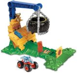 Hot Wheels Monster Trucks Rhinomite Chargin’ Challenge Playset with a 1:64 Scale Toy Rhinomite Truck & 2 Crushed Cars