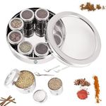 MARU 9 in 1 Spice Box Stainless Steel stylish Extra Large | Masala Box for Kitchen Steel | Masala Dabba Steel | Masala Dani for Kitchen | See through lid 9 containers, 3 Spoons(22.5cms) Silver