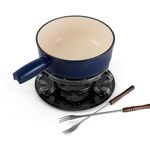 Swissmar Lugano Cast Iron Cheese Fondue Set, 9-Piece, 2 QT / 2 L - Ideal for Melting Cheese, Chocolates, Caramel, & More - Perfect for Kitchen Collection & Gift Giving - Deep Blue
