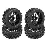 Dilwe 1/10 Off-Road Tires, 4 Pcs Rubber Tyre Wheel Rim for 1:10 Racing Off-Road Car Part(Black)