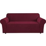 H.VERSAILTEX Stretch Slipcovers Sofa Covers for 3 Cushion Couch Sofa Covers for Living Room Sofa Slipcover Furniture Protector Spandex Jacquard Fabric Small Checks (Fit 72"-88" Inches Sofa: Burgundy)