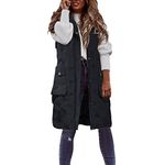 black of friday deals Women's Long Hooded Gilets Sleeveless Zipper Padded Quilted Jacket Winter Warm Vest Coats Windproof Parka Outwear Waistcoats Jackets Coat heated gilet womens (Black-g,L)