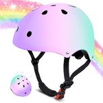Kids Bike Helmet for 3-5-8-14 Ages Girls and Boys, Ventilation and Impact Resistance Toddler Helmet for Multi-Sport Bicycle Scooter Inline Roller Skate and Skateboarding (#1 Purplepinkgreen, Small)