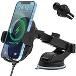 Wireless Car Charger, 15W Qi Fast Car Phone Holder Wireless Charger, Automatic Sensor in Car Charging Mount Vent and Suction Cup Holder Compatible with iPhone Samsung Huawei Oneplus