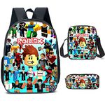 Boys Roblox Backpack with Lunch Box & Pencil Case, Girls Student Book Bag Kids School Backpack Laptop Backpack Teens Game Travel Bag (Style8)