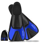 WACOOL Adult Short Light Full Foot Pocket Travel Size Fins Short Blade Fins Flippers for Snorkeling Diving Scuba or Swimming Training (Blue S)