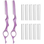 12 Pieces Hair Styling Thinning Razor Set, 2 Pieces Hair Styling Razor Hair Cutting Texturizing Razors and 10 Pieces Replacement Spare Blades Stainless Steel with Comb Blades for Salon Home (Pink)