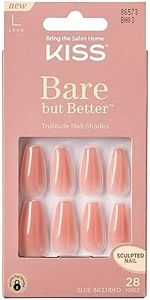 KISS Bare but Better Press On Nails, Nail glue included, Nude Glow', Orange, Long Size, Coffin Shape, Includes 28 Nails, 2g glue, 1 Manicure Stick, 1 Mini File