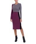 BCBGMAXAZRIA Women's Colorblock Midi Dress Long Sleeve Bodycon Mock Neck, Wine, XX-S