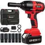 Cordless Impact Wrench 1/2 inch, Aiment 550Ft-lbs Max Torque(700N.m), 21V 3000RPM Brushless Power Impact Gun, 4.0Ah Li-ion Battery with Fast Charger, 6Pcs Sockets, Electric Impact Driver for Car Home