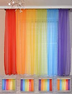 Yancorp 6 Panels Sheer Curtains Rainbow Window Decoration Voile Drapes 96 Inches Kids Girls Boys Party Favor Christmas Classroom Decor Kitchen Bedroom Backdrop(Rainbow,W40 x L96)