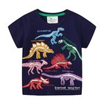 PythJooh Toddler Boy Glow in The Dark Shirt Kids Cartoon Dinosaurs Sharks Short Sleeve T-Shirt Tops for 1-7Years