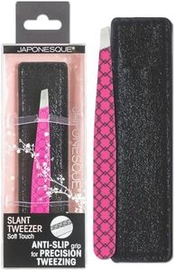 JAPONESQUE Soft Touch Slant Tweezer with Precision Crafted, Hand Sharpened Tips for Shaping and Defining Brows, Includes Protective Storage Pouch