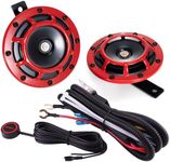 AOLIHAN Car Horn Kit, Electric Train Horn, High/Low Supertone 12v Loud Motorcycle Horns, Truck Horn Kit(red horn with wire and button)