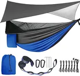 Camping Hammock with Mosquito Bug Net Tent and Rain Fly Tarp, Portable Single Double Nylon ParachuHammock with Heavy Duty Tree Strap for Backpacking Travel Survival Hiking Outdoor Activities (Blue)