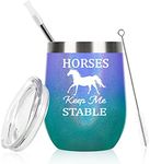 Qtencas Horse Gifts For Women, Horses Keep Me Stable Wine Tumbler, Birthday Christmas Gifts for Horse Lovers, Girls, Friends, Sister, 12 Oz Insulated Stainless Steel Tumbler, Glitter