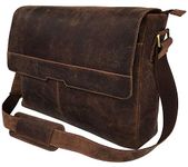 18 inch Vintage Leather Full Flap Messenger Handmade Bag Laptop Bag Satchel Bag Padded Messenger Bag Brown (messenger brown), Brown, Large, Messenger