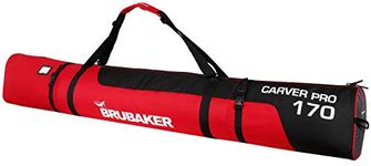 BRUBAKER CarverPro XP - Ski Bag with Padded Shoulder Straps for 1 Pair of Skis + Poles + Boots + Helmet - Black Red - 66 7/8 Inches / 170 Cm