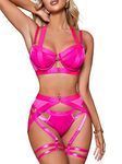 Garter Lingerie for Women Sexy Strappy Lingerie,Matching 4 Piece Lace Lingerie Sets with Underwire