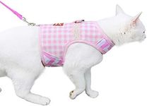 Yizhi Miaow Cat Harness and Leash for Walking Escape Proof, Adjustable Cat Vest Harness, Padded Stylish Cat Walking Jackets, Pink Plaid, Large