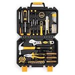 ToughHub 100 Pcs Tool Kit – DIY Hand Tool Set for Home Repairs & Maintenance - Tool Box with Tools Included Plier, Hammer, Adjustable Wrench, and Hex Key Set (2.96, Kilograms) (Yellow, 100)