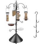 Bird Feeding Station Kit Bird Feeder Pole Wild Bird Feeder Hanging Kit with Suet Cage Bird Bath Mesh Tray Fruit Hook Double W Hook for Attracting Wild Birds and Planter Hanger Lights