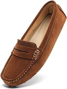 Osslue Women's Brown Suede Leather Casual Penny Loafers Retro Ladies Moccasins Driving Mocs Comfort Slip-On Fashion Boat Shoes Classic Flats 11 M US XYM-1208-ZON110