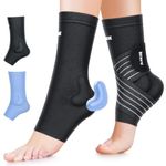 Rakiie 2 Pack Ankle Brace for Sprained Ankle, Compression Socks for Plantar Fasciitis with 2 Straps & Silicone Pad, Women & Men Ankle Support Sleeve for Arthritis, Running, Black S