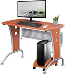 Modern Computer Desk with Mobile CPU Caddy. Color: Dark Honey