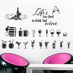 ANFRJJI life's too short to drink bad wine Quote Letter Wall Sticker Various wine glasses, grapes, juice drink barrels so cool Vinyl Wall Decals Home Arts Removable Kitchen Dining Room Wall Decal Vinyl Home Décor JWH166 (BLACK)