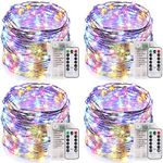 MUMUXI 4 Pack 33ft Remote Control Battery Operated Fairy String Lights with Timer, 100 LED Twinkle LEDs, Color Changing Outdoor Waterproof Firefly Lights, Multicolor, [Set of 4]