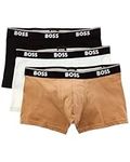 BOSS Men's 3-Pack Multi Color Bold Logo Trunks, Beach Sand/Solid Black/Light Cloud, X-Large