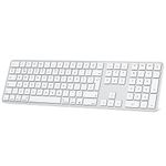 OMOTON Bluetooth Keyboard for Apple MacBook/iMac/MacBook Pro/Air/Mac OS, Rechargeable+Multi-Device, QWERTY UK Layout, Silver and White