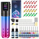 Tattoo kit POSEIDON, Tattoo Pen Kit with 20 PCS Tattoo Cartridge Machine, Tattoo Pen with 1800mAh Capacity Wireless Power, Tattoo Gun kit with Japan Coreless Motor Digital Display for Tattoo Equipment