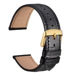 WOCCI 18mm Watch Band, Italian Leather, Embossed Alligator Grain, Gold Buckle (Black)