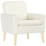 HOMCOM Teddy Fabric Accent Chair, Upholstered Armchair, Mid-Century Modern Living Room Chair with Wood Legs and Wide Padded Seat, Cream White