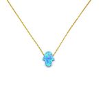 MYSTIC JEWELS by Dalia - Fatima Hand Hamsa Pendant Necklace 925 Sterling Silver Synthetic Opal Length 16 + 2 inches Adjustable (Silver Gold Plated)