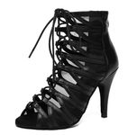 MINITOO Sexy Dance Heels for Women Elegant Open Toe Formal Party Evening Ankle Booties L590 Black 10cm Heel UK 6