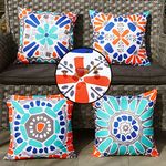 ONWAY Outdoor Waterproof Pillow Covers 18x18 Set of 4 Floral Boho Decorative Throw Cushion Cover Farmhouse Pillows for Bench Couch Sunbrella and Patio Furniture