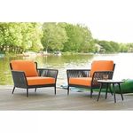 DEVOKO Fabric Enhance Your Outdoor Living With Our 3 Piece Patio Set - Grey Rope Bistro Furniture With Orange Cushions, Ideal For Balcony, Backyard, Or Porch Provides Durability & Style