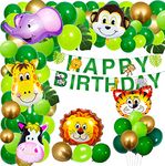 Party Propz Jungle Theme Birthday Decoration - 79 Pcs, Animal Theme Birthday Decorations | Jungle Safari Theme Birthday Decoration | Happy Birthday Banner (Cardstock) | Animal Balloons for Decoration