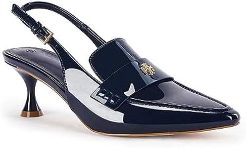 Coutgo Women's Pointed Toe Sandals Slingback Kitten Heel Pumps Slip On Ankle Buckle Dress Shoes, Navy, 8