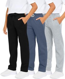 3 Pack Boys Girls Athletic Pants Sweatpants Active Kids Teen Open Bottom Fleece Youth Training Pajama Warm Performance Workout Activewear Winter Warm Sports Running Quick Dry Dri Fit- Set 1,L(12-14)