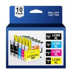 ‎10 Pack LC-203 XL Ink Cartridge for Brother LC203 203XL LC203XL 201 LC201 201XL LC201XL for Brother MFC-J480DW J880DW J4420DW J680DW J885DW J880DW J460DW J485DW Printer (Black, Cyan, Magenta, Yellow)