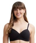 Jockey FE40 Women's Wirefree Padded Super Combed Cotton Elastane Stretch Full Coverage T-Shirt Bra with Cross Over Fit and Adjustable Straps_Black_34C