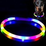 LED Dog Collar, USB Rechargeable Flashing Light Up Night Safety Collar with 3 Flashing Modes, Soft Silicone Waterproof Length Adjustable Pet Necklace Collar, Colorful